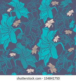 Seamless pattern with lilies. Vector background with flowers. Hand drawn artwork for textiles, fabrics, souvenirs, packaging and greeting cards.