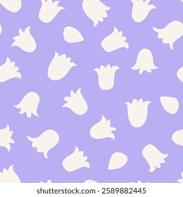 Seamless pattern with lilly of the valley flower buds. Botanical vector flat background in naive childish style