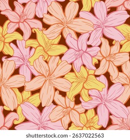 Seamless pattern of Lily flower with combination of autumn colors palette. Suitables for prints, fabrics,or subimation.