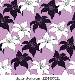 Seamless pattern. Lily flower hand drawing background