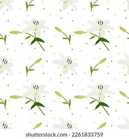 Seamless pattern with Lily flower. Illustration of Lily flower in flat style on white background. Floral Repeat pattern. vector illustration