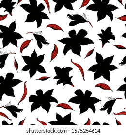  Seamless pattern with lily flower on a white textured background. Handmade. Vector. Print for bed linens, fabric, textiles, wallpaper, greeting cards, wrapping paper,gift box
