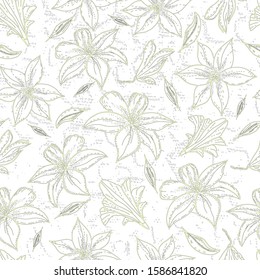 Seamless pattern with lily flower on a  textured background. Handmade. Vector. Print for bed linens, fabric, textiles, wallpaper, greeting cards, wrapping paper,gift box
