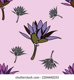 Patrón sin foco de flor de lirio en un fondo rosa suave. 