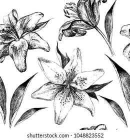 seamless pattern with lily flowers
