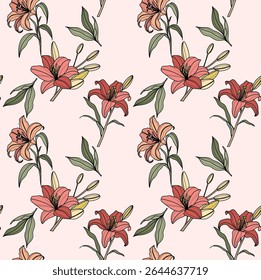 Seamless pattern with lily flowers. Creative vector texture with lily botanical flowers. Vector seamless floral pattern.