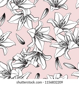 Seamless pattern with lily flowers. Floral abstract decorative vector illustration