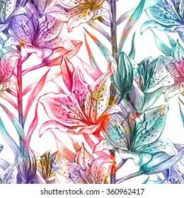 Seamless pattern with lily flowers. Vector, EPS 10