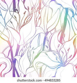 Seamless pattern with lily flowers. Vector