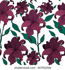 Seamless pattern with lily flowers.Colorful vector floral print.Textile texture
