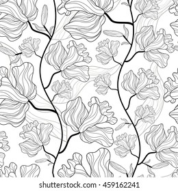 Seamless pattern with lily flowers.Vector vintage print.Textile texture.Background.