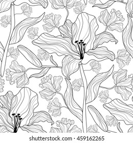 Seamless pattern with lily flowers.Vector vintage print.Textile texture.Background.