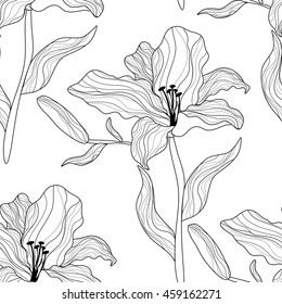 Seamless pattern with lily flowers.Vector vintage print.Textile texture.Background.