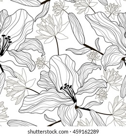 Seamless pattern with lily flowers.Vector vintage print.Textile texture.Background.