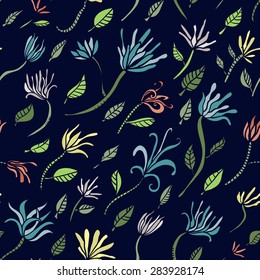 Seamless pattern with lily on blue background