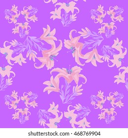 Seamless pattern with lily on a purple background vector illustration