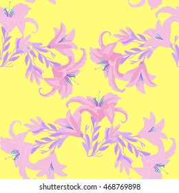 Seamless pattern with lily on a yellow background vector illustration