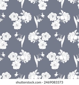 Seamless pattern lily and rose flowers abstract background.Vector illustration drawing.For used wallpaper design,textile fabric or wrapping paper.