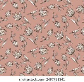 Seamless pattern of lily tulip flowers on soft colors.