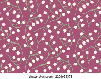 Seamless pattern with lily of the valley. Beautiful texture in flat style.