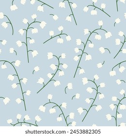 seamless pattern with lily of the valley flowers; perfect for greeting cards, wedding , first holy communion, baptism invitations, or botanical-themed designs - vector illustration