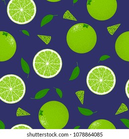 Seamless Pattern with Lime. Fresh Citrus Fruit Background with Green Petals. Stylized Slice and Flesh of Lime. Seamless Pattern with Vector Lime for Tablecloth, Paper, Fabric, Textile.