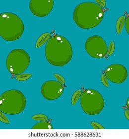 Seamless Pattern of Lime , Fruit Citrus on Azure Background, Vector Illustration  