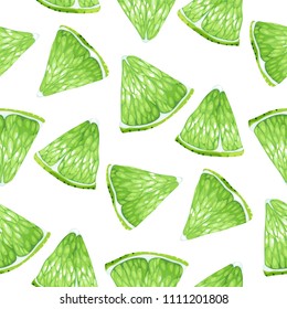 Seamless pattern with lime fruit triangle shape slices made in realistic vector graphic style in bright colors
