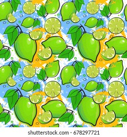 Seamless Pattern Lime Fruits Summer Ornament Background Vector Illustration