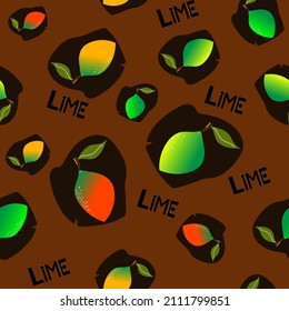 Seamless pattern Lime lemon tropical exotic citrus  hand drawn vector icon.Organic food, healthy nutrition, vegetarian product. 