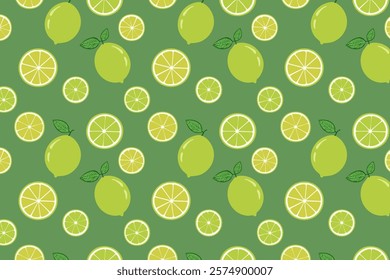 Seamless pattern with lime slices and leaves. Vector illustration.