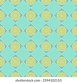 Seamless pattern with lime slices in pastel pleasant colors. Vector print for packaging, fabric, wallpaper.