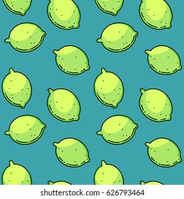 Seamless pattern with limes on the green background. 