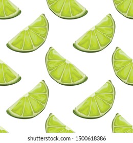 Seamless pattern with limes. A slice of sour lime. Wallpaper, print, packaging, paper, textile design. Vector illustration.