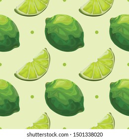 Seamless pattern with limes. Sour green lime. Wallpaper, print, packaging, paper, textile design. Vector illustration.