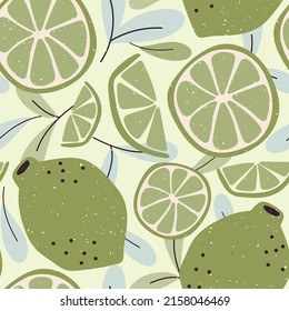 Seamless pattern with limes.Citrus vector background.Textile texture with lime.Wrapping paper with green line.Citrus fabric