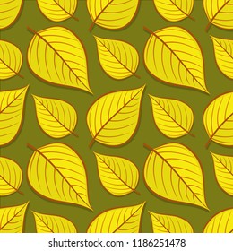 Seamless pattern with linden autumn leaves. Vector illustration.