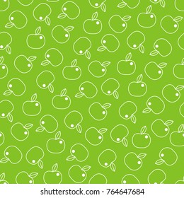 Seamless pattern with line apples on green background