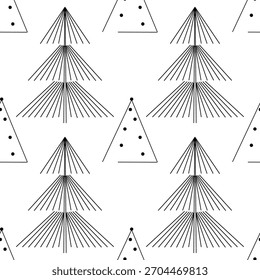 Patrón sin fisuras. Arte de línea de árboles de Navidad abstractos con adornos