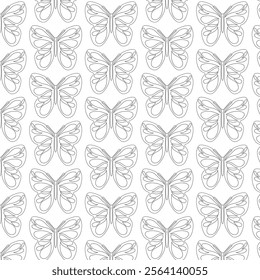 Seamless pattern of line art butterflies 