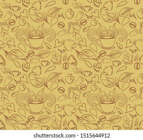 seamless pattern line art coffee background vector 