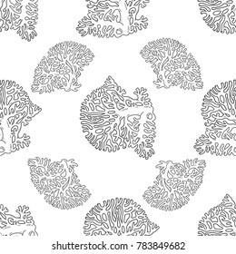 Seamless pattern from line art corals sea life object black and white