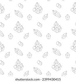 Seamless pattern, line art, crystals stones ocultism magic