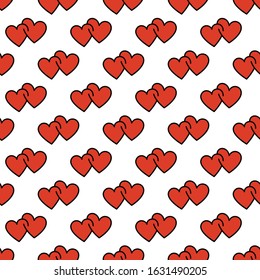Seamless pattern with line art of double hearts. Good for Valentines Day, wedding invitation and other.