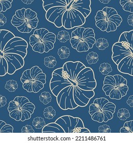 Seamless pattern of line art hibiscus icon