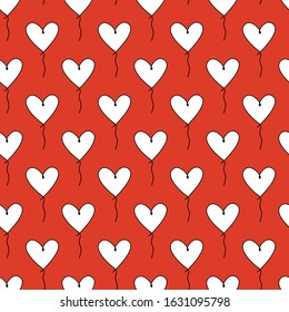 Seamless pattern with line art icons of ballon hearts. Good for Valentines Day, wedding invitation and other.