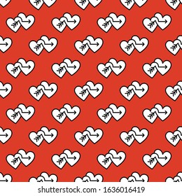Seamless pattern with line art icons of double cupid hearts. Good for Valentines Day, wedding invitation and other.