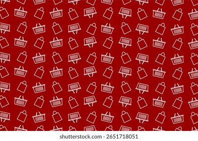 Um padrão perfeito de ícones de arte de linha de sacolas de compras e cestas de compras, organizados em um layout diagonal. Perfeito para uso no tema de e-commerce, fundo de loja online, embalagem e marketing digital