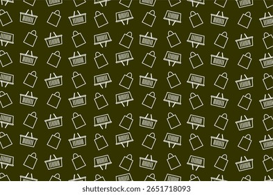 Um padrão perfeito de ícones de arte de linha de sacolas de compras e cestas de compras, organizados em um layout diagonal. Perfeito para uso no tema de e-commerce, fundo de loja online, embalagem e marketing digital