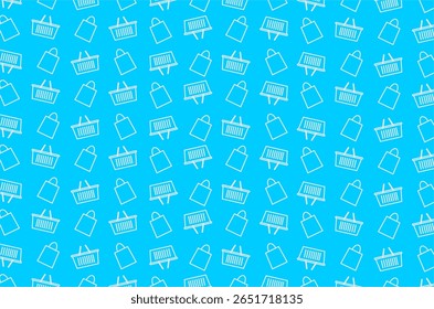 Um padrão perfeito de ícones de arte de linha de sacolas de compras e cestas de compras, organizados em um layout diagonal. Perfeito para uso no tema de e-commerce, fundo de loja online, embalagem e marketing digital